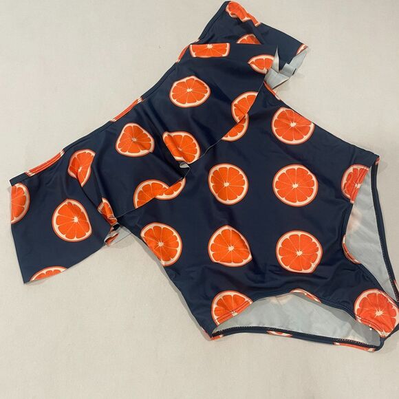 NEW! PatPat Med Swimsuit Oranges Citrus 1pc Convertible Straps Ruffle Womens NWT - Picture 8 of 16